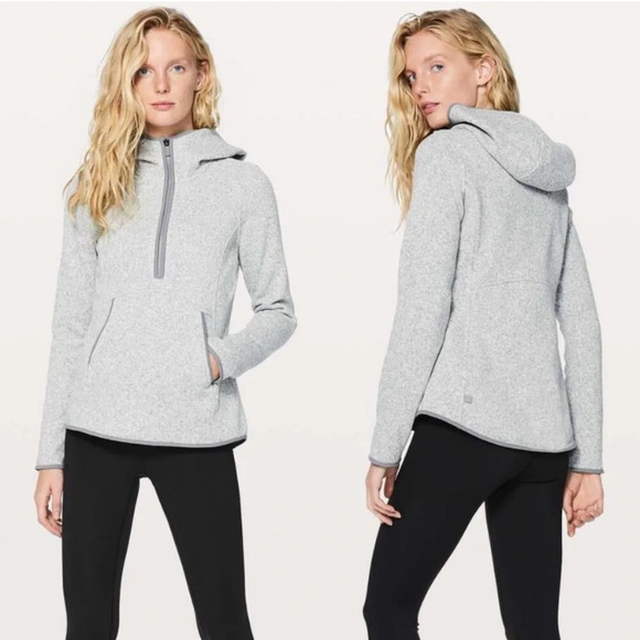 Lululemon Fleece & Thank You Pullover Heathered White / Battleship Size 6 W3BEGS - Picture 1 of 16